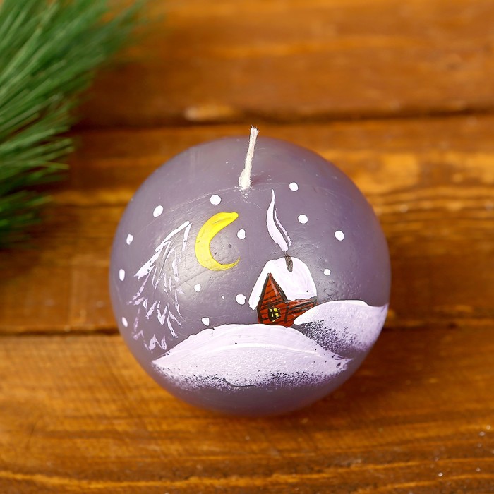 Свеча шар "Избушка" с ручной росписью, 7х7см