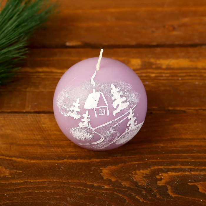 Свеча шар "Снежная сказка" с ручной росписью, золотая, 7х7см