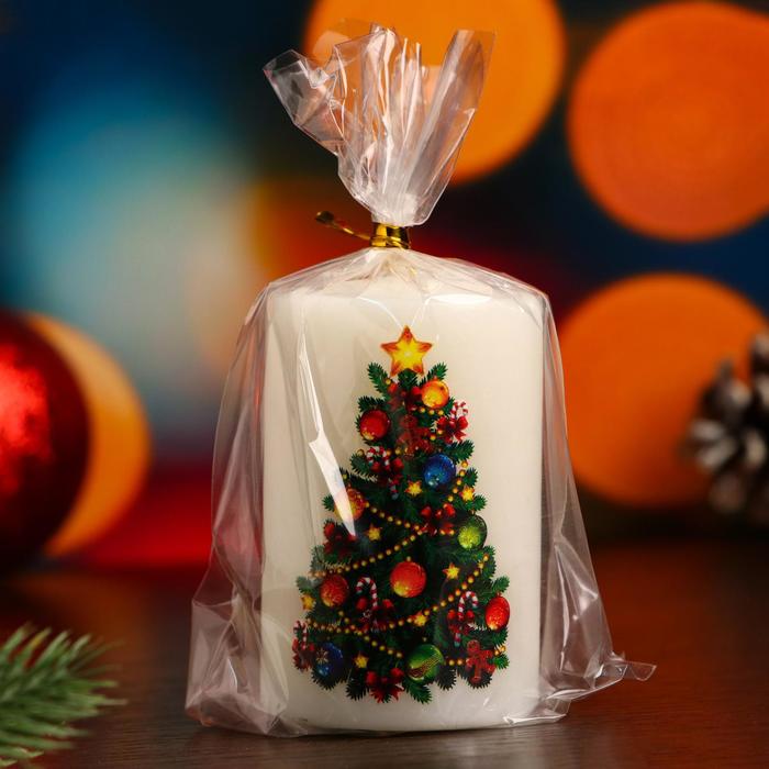 Свеча цилиндр "Ёлочка", малая, белая, 15х8х5см