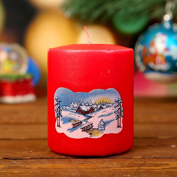 Свеча цилиндр "Простоквашино", малая, красная, 6×7см