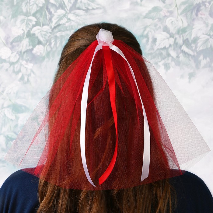 Фата на девичник "Цветок", красная