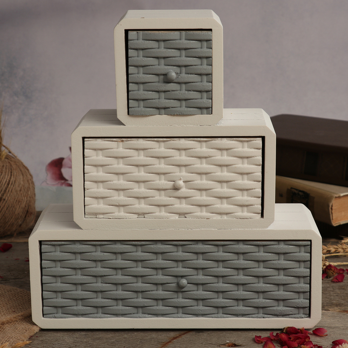 Шкатулка МДФ 3 ящика "Ретро-стиль" белая 27,5х25,5х9,5 см