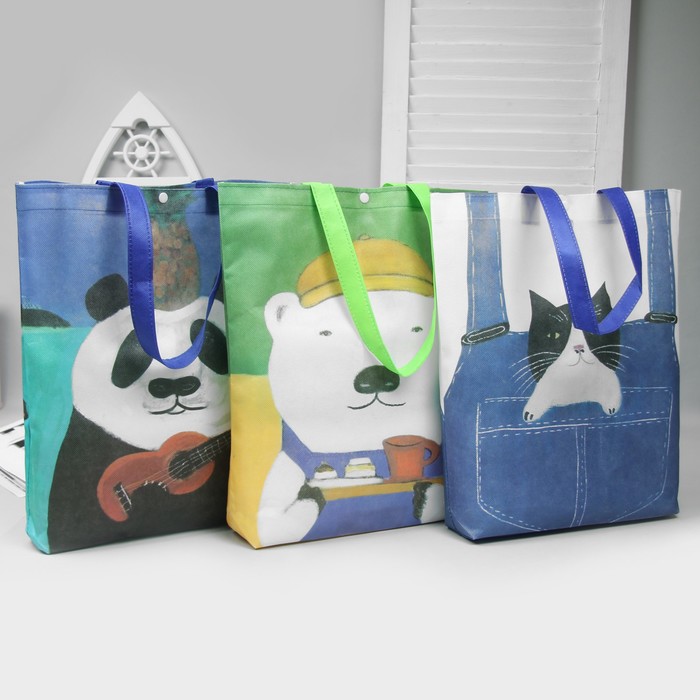 Сумка хозяйственная "Животный мир", отдел на кнопке, принт МИКС