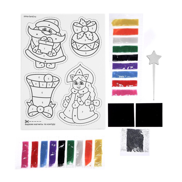 Фреска на магните новогодняя "Дед Мороз и Снегурочка", набор: 4 шт.