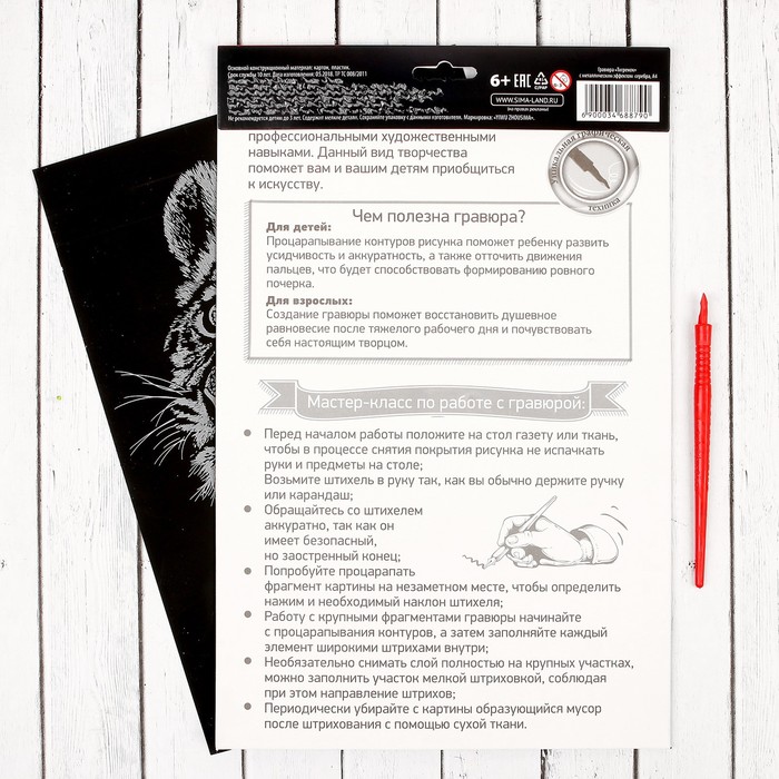 Гравюра "Тигренок" с металлическим эффектом А4 - серебро + штихель