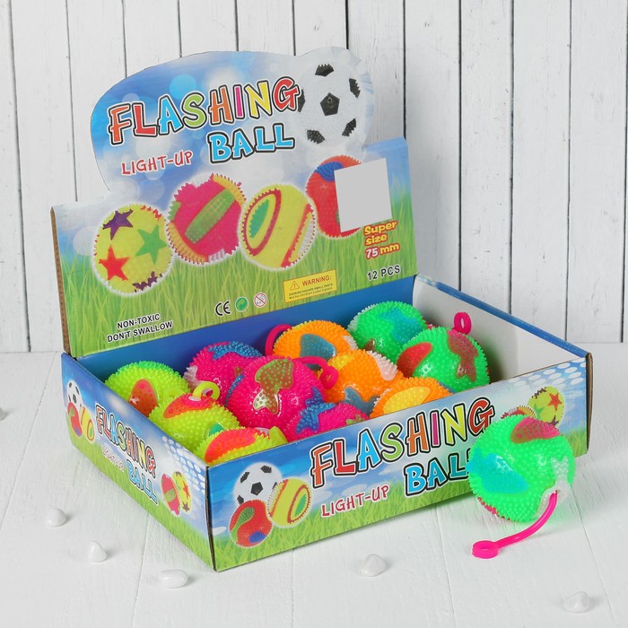 Мяч световой "Рыбка" с пищалкой на резинке, 7.5 см, цвета МИКС