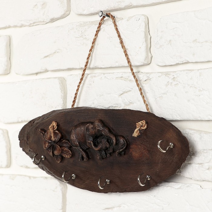 Ключница дерево "Парочка слоников" 30х11,5х2,5 см