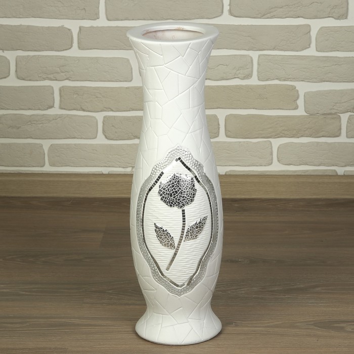 Ваза керамика напольная "Розалия" 60 см, талия, белая