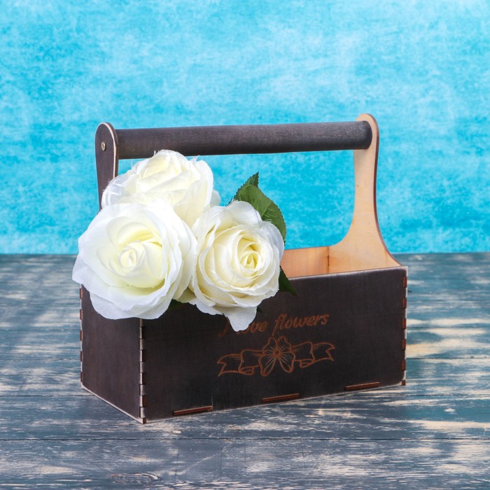 Кашпо флористическое "I love flowers, бантик", деревянная ручка, венге, 23х11х22см