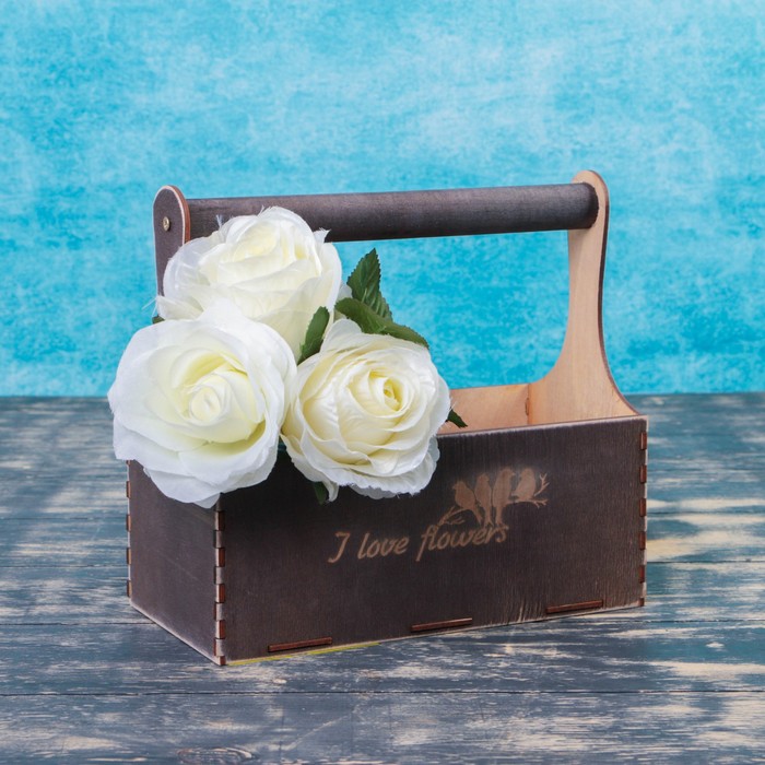 Кашпо флористическое "I love flowers, птички", деревянная ручка, венге, 23х11х22см