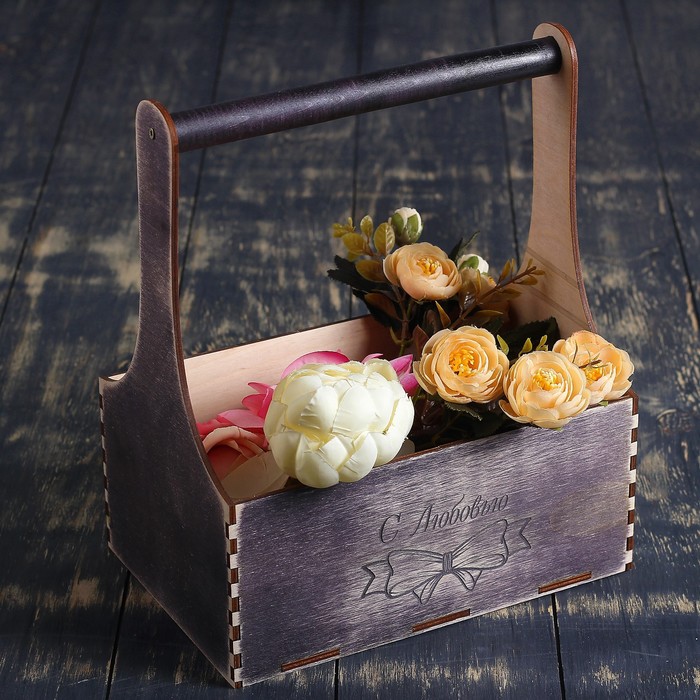 Кашпо флористическое "С Любовью", деревянная ручка, венге, 23х11х22см