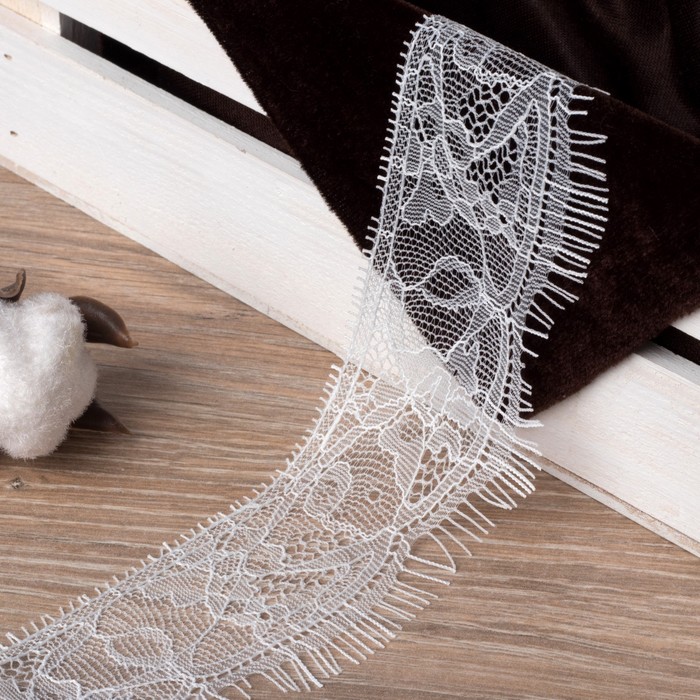 Кружево реснички, 60мм, 9±1м, в бобине 3 ленты, каждая по 3 метра, цвет белый