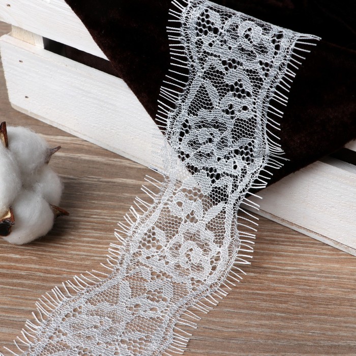 Кружево реснички, 56мм, 9±1м, в бобине 3 ленты, каждая по 3 метра, цвет белый