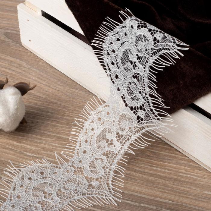 Кружево реснички, 65мм, 9±1м, в бобине 3 ленты, каждая по 3 метра, цвет белый