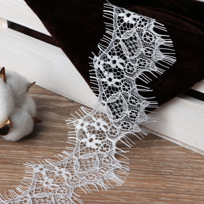 Кружево реснички, 60мм, 9±1м, в бобине 3 ленты, каждая по 3 метра, цвет белый