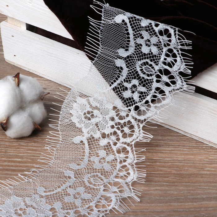 Кружево реснички, 110мм, 9±1м, в бобине 3 ленты, каждая по 3 метра, цвет белый