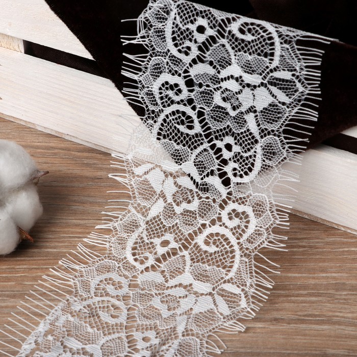 Кружево реснички, 90мм, 9±1м, в бобине 3 ленты, каждая по 3 метра, цвет белый