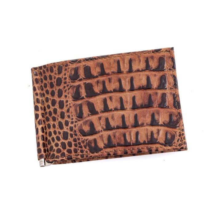 Зажим для купюр, натуральная кожа, цвет коричневый, кайман