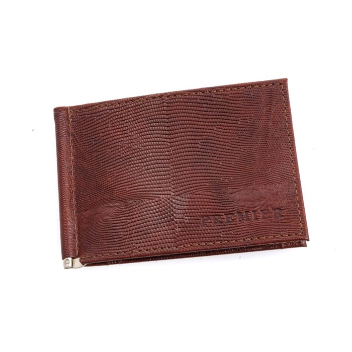 Зажим для купюр, натуральная кожа, цвет коричневый, игуана