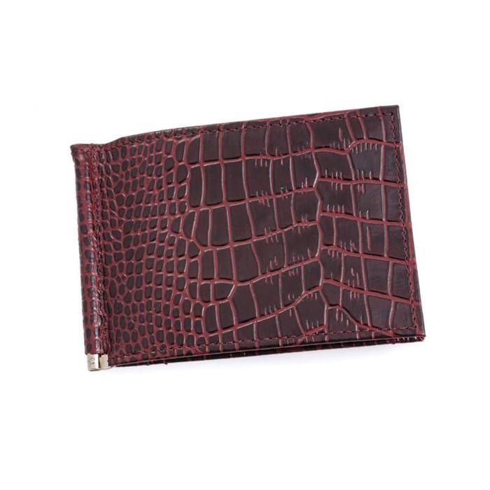 Зажим для купюр, натуральная кожа, цвет бордо крокодил