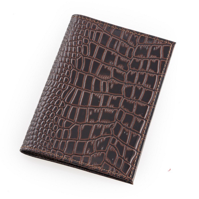 Обложка для автодокументов, натуральная кожа, цвет коричневый, крокодил