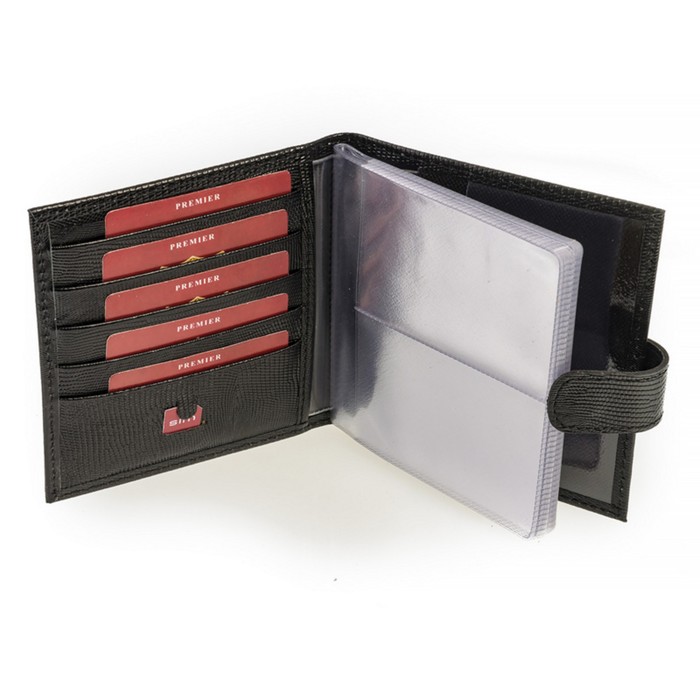 Визитница, 2 ряда, натуральная кожа, цвет чёрный