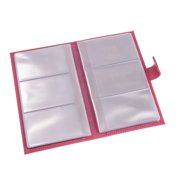 Визитница, 3 ряда, натуральная кожа, цвет фуксия