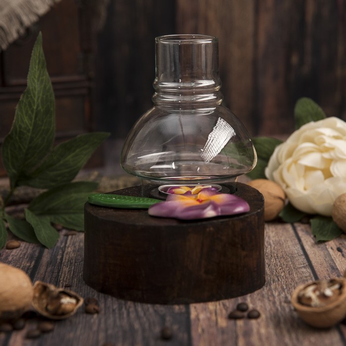 Подсвечник "Фиолетовый цветок" дерево, стекло 15х11х15 см