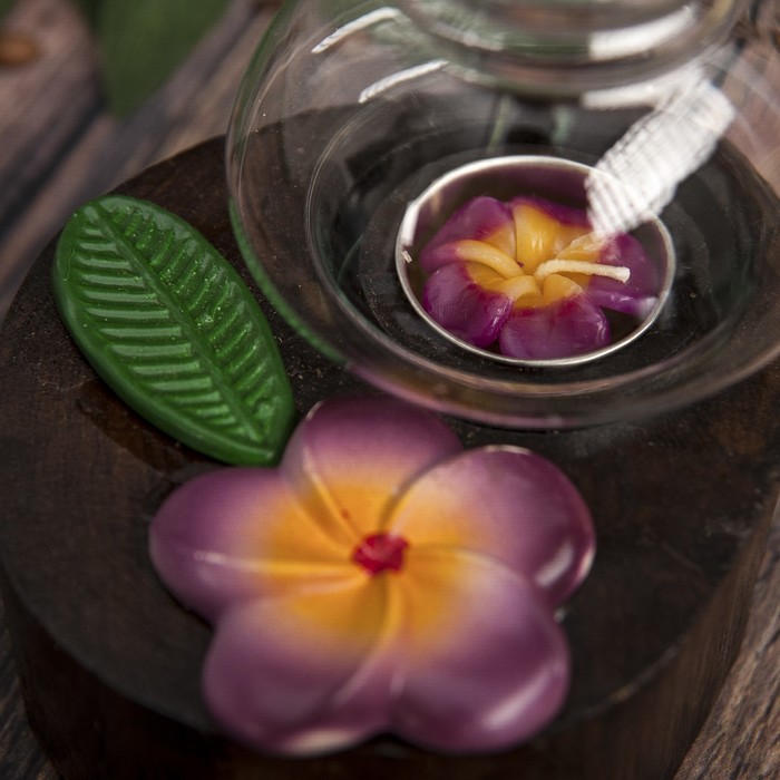 Подсвечник "Фиолетовый цветок" дерево, стекло 15х11х15 см