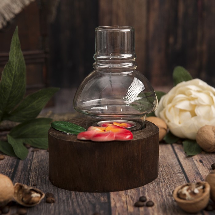 Подсвечник "Розовый цветок" дерево, стекло 15х11х15 см