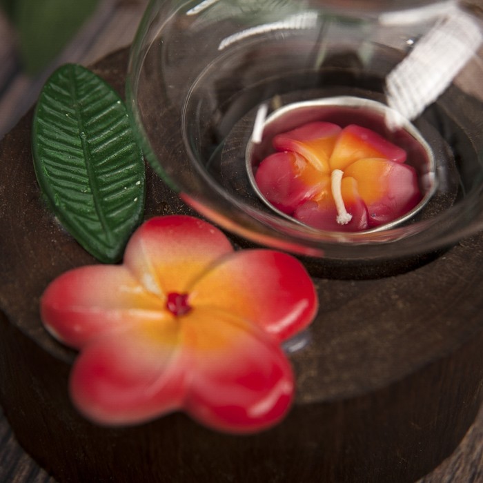 Подсвечник "Розовый цветок" дерево, стекло 15х11х15 см