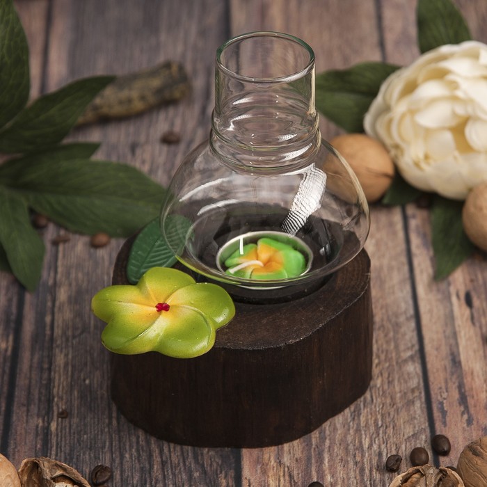 Подсвечник &quot;Зелёный цветок&quot; дерево, стекло 15х11х15 см