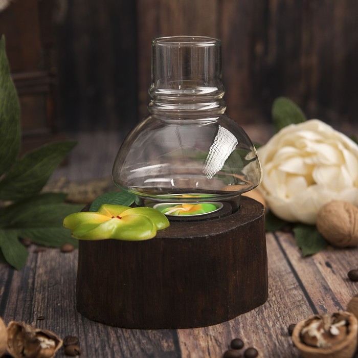 Подсвечник "Зелёный цветок" дерево, стекло 15х11х15 см