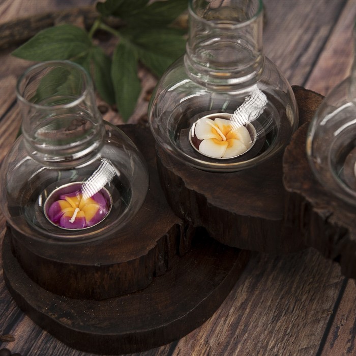 Подсвечник "Тройное счастье" дерево, стекло 26х20х22 см