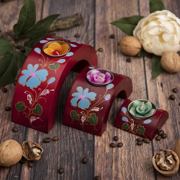 Набор подсвечников из мангового дерева "Голубая мечта" 17,5х6х8,5 см