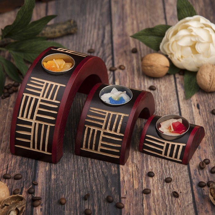 Набор подсвечников из мангового дерева "Линии" 17,5х6х8,5 см