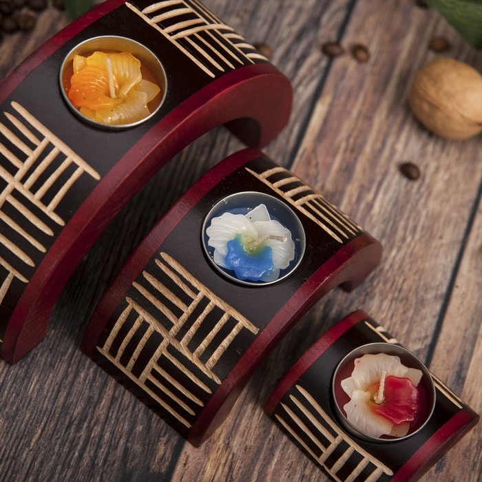 Набор подсвечников из мангового дерева "Линии" 17,5х6х8,5 см