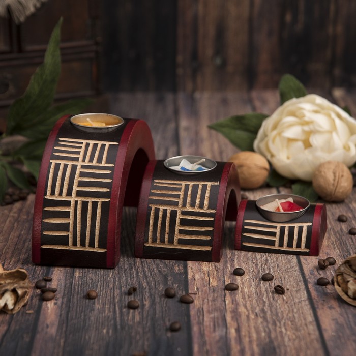 Набор подсвечников из мангового дерева "Линии" 17,5х6х8,5 см