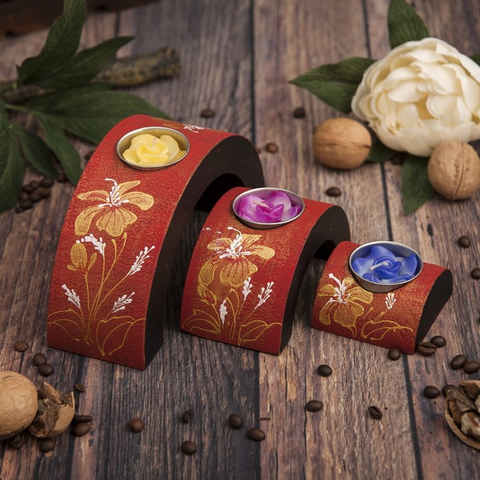 Набор подсвечников из мангового дерева "Превосходство" 17,5х6х8,5 см