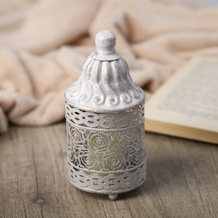 Подсвечник металл на 1 свечу "Розы" золотая патина на белом 18х8х8 см