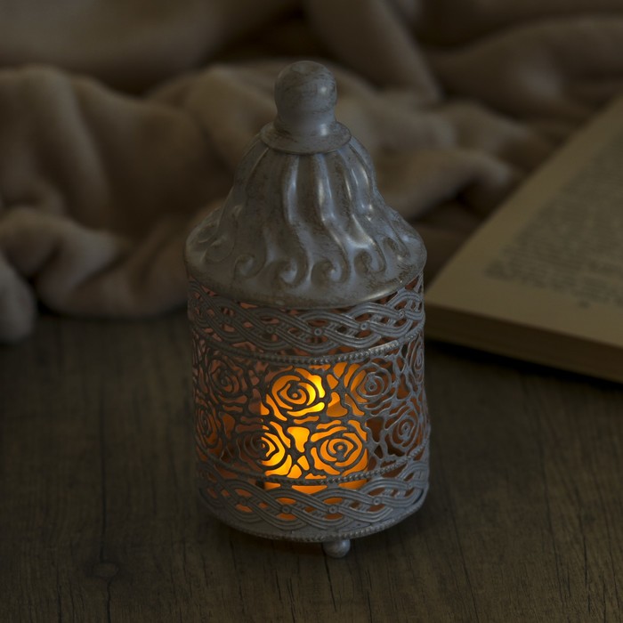 Подсвечник металл на 1 свечу "Розы" золотая патина на белом 18х8х8 см