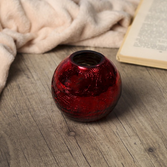 Подсвечник стекло 1 свеча "Красный шар. Кракелюр" 8,5х9,5х9,5 см