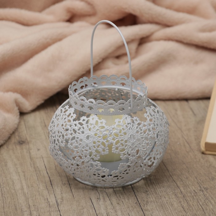 Подсвечник металл 1 свеча "Белое кружево" 9х11х11 с