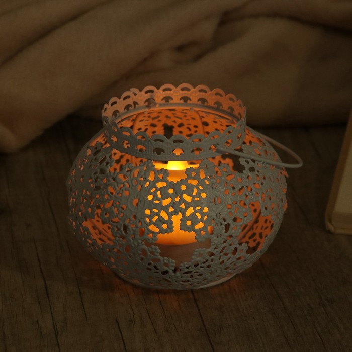 Подсвечник металл 1 свеча "Белое кружево" 9х11х11 с