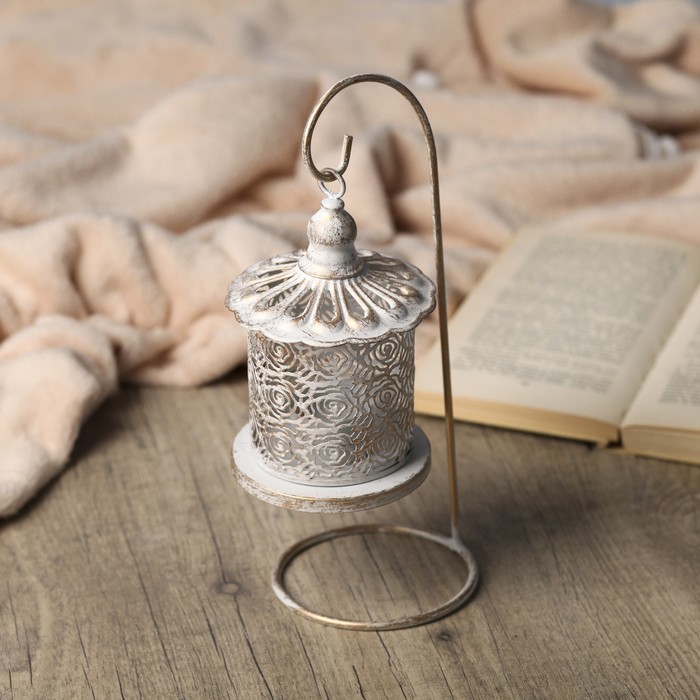 Подсвечник металл 1 свеча "Птица на клетке с розами" золотая патина 25х11х9 см