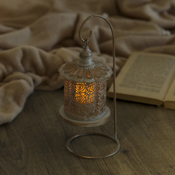 Подсвечник металл 1 свеча "Птица на клетке с розами" золотая патина 25х11х9 см