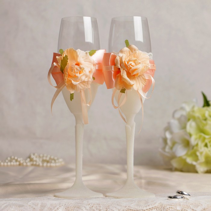 Бокалы хрустальные "Цветочная симфония", цвет персиковый