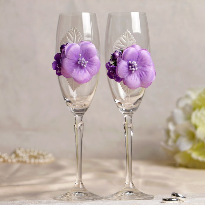 Бокалы хрустальные "Цветочная фантазия", цвет сиреневый