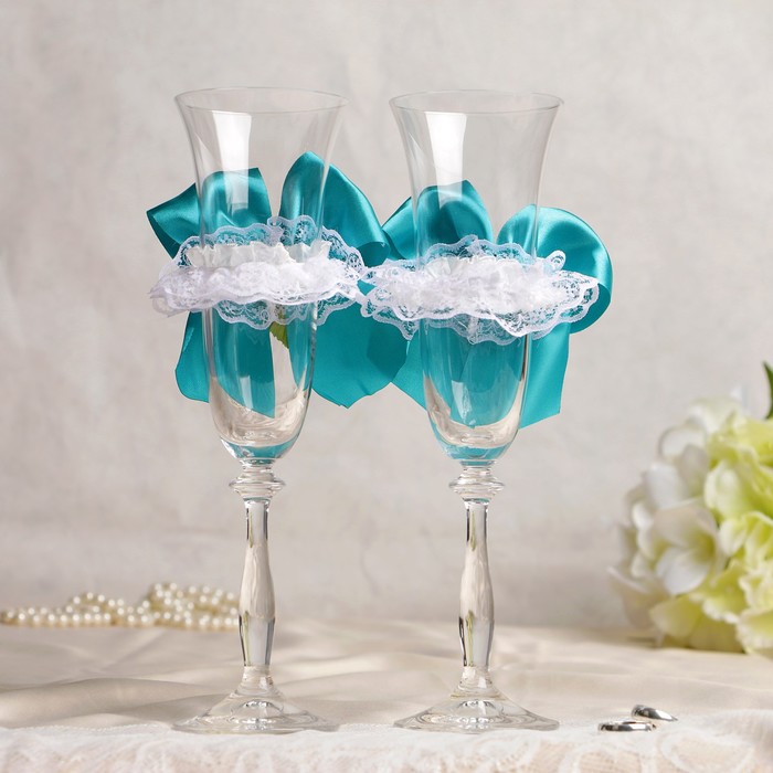 Бокалы хрустальные "Вдохновение", бирюзовые