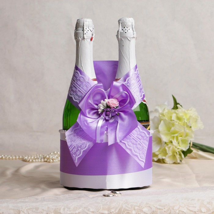 Набор для шампанского "Вдохновение", корзинка+ украшение на бокалы, сиреневый